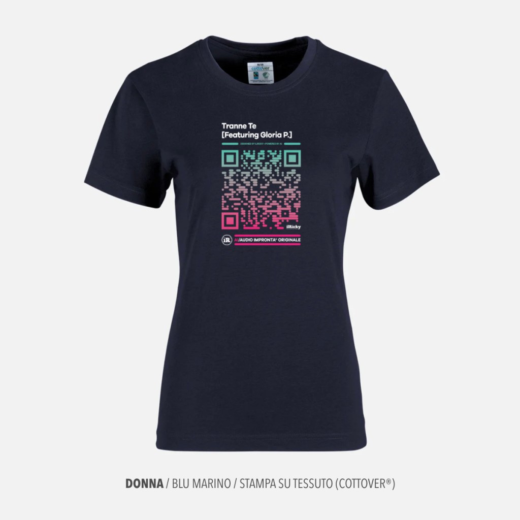 anteprima di stampa di t-shirt sonica color blu marino in versione audio impronta da donna