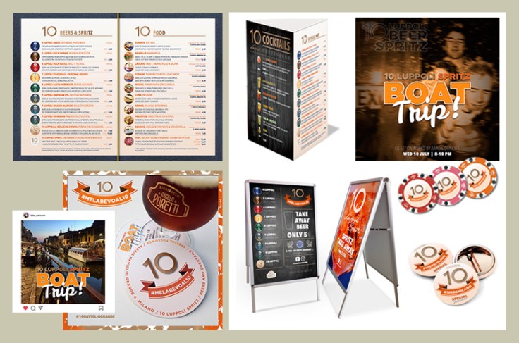 menu, materiale pop e social per birreria 10 Luppoli del Birrificio Angelo Poretti