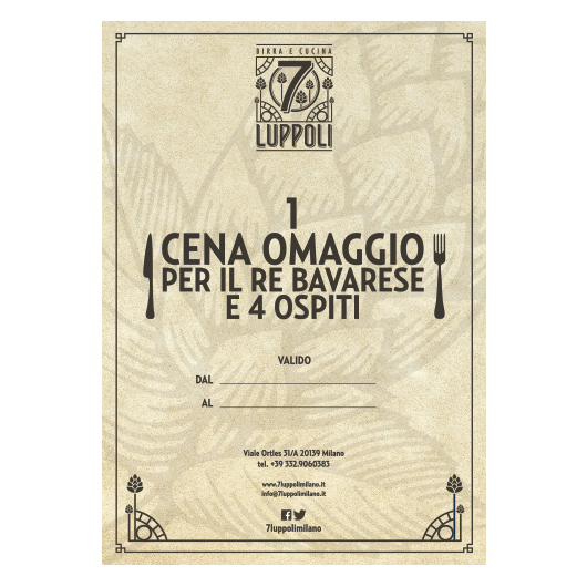 grafica di un voucher per il locale 7Luppoli del Birrificio Angelo Poretti